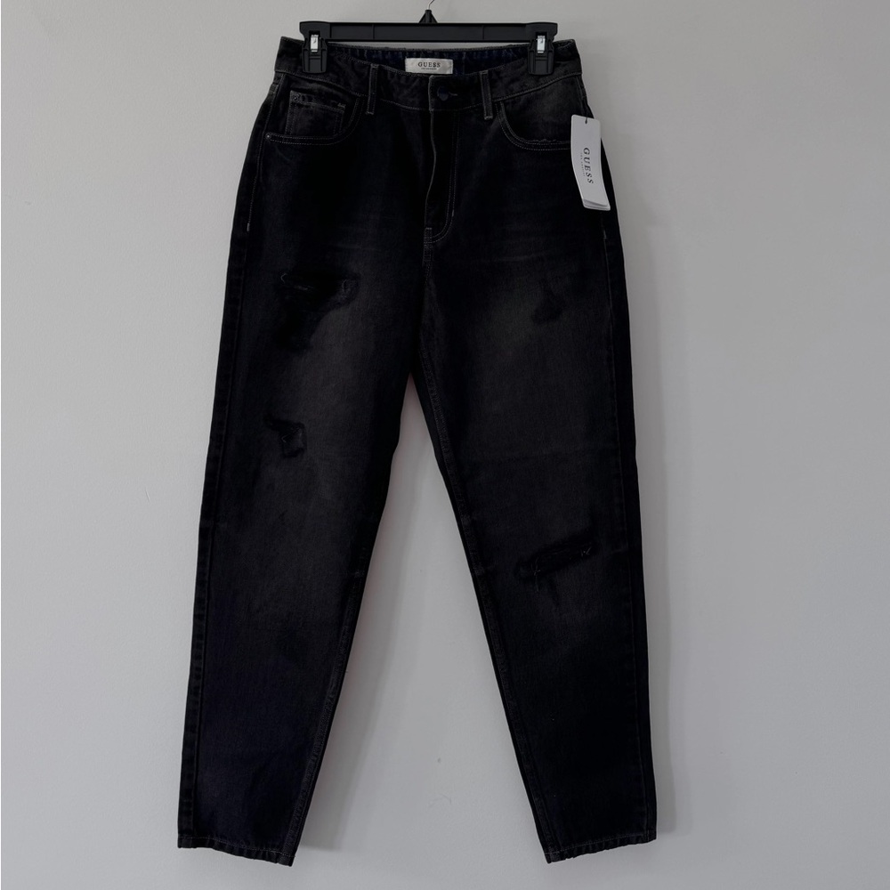 GUESS Women's Color Blocked 80s Fit, Denim Washed Black